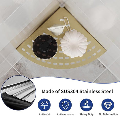 2 Pack Corner Shower Shelves 304 Stainless Steel Shower Corner Shelf Brushed Gold Bathroom 8 in Prevent Rust Drilling Installation