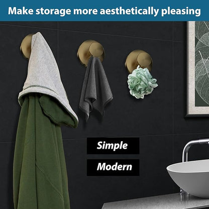 Suction Cup Hooks for Shower, 4 PCS No-Drill Towel Holder for Bathrooms Wall, Glass Door, Mirror, Tiles, Kitchen, Hold Robe & Wreath, Hanging up to 15 lbs – Waterproof & Rustproof, Loofah-Gold