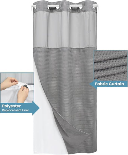 Stall No Hook Shower Curtain with Snap in Liner,230GSM Waffle Weave Shower Curtains for Bathroom,36W x 74H,Grey