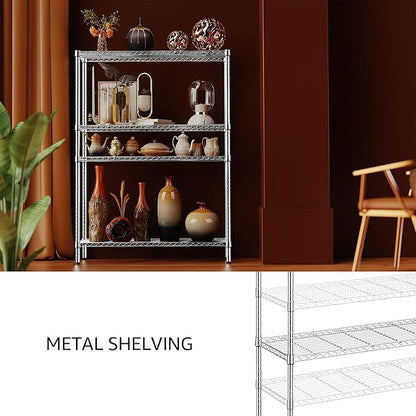 IZEUK 4-Tier Adjustable Heavy Duty Metal Wire Shelving Unit, Wide Storage Rack Organizer for Garage, Kitchen, Office, Dorm, Warehouse (Silver, 15.8" D x 45.8" W x 59.4" H, 1400 lbs Capacity)