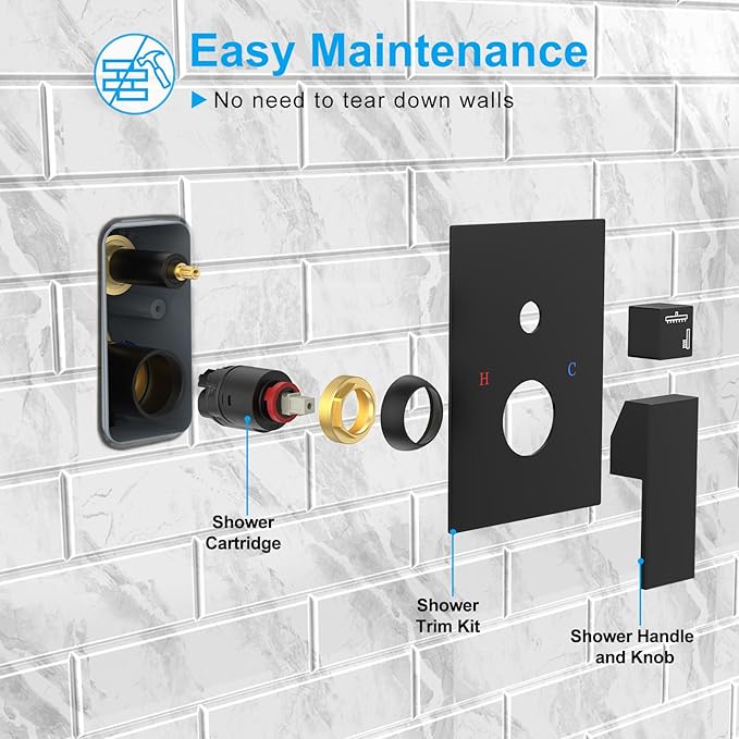 EMBATHER Shower System, High Pressure Wall Mounted Shower Faucet Set Complete 10 Inch Matte Black (Contain Rough-in Valve & Trim)