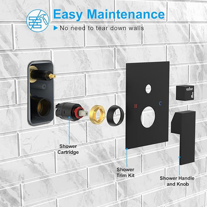 EMBATHER Shower System, High Pressure Wall Mounted Shower Faucet Set Complete 10 Inch Matte Black (Contain Rough-in Valve & Trim)