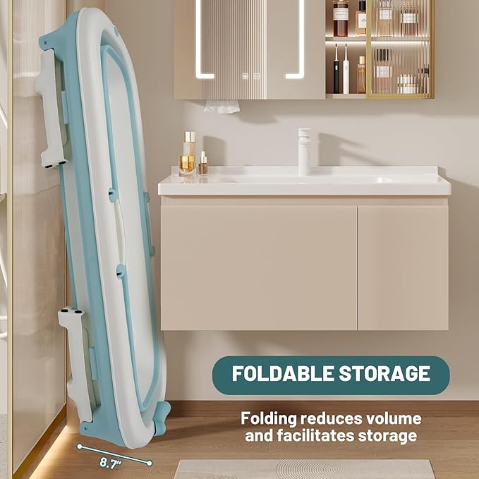 biosp 54'' Portable Bathtub for Adult, Foldable Collapsible Bathtub with 3 lids, Outdoor Hot Tub, Large Thicken Tub for Ice Bath, Home Sauna, Sweat Steaming, Spa Barrel, Shower