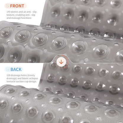 Anti-Slip Bathtub Shower mat, 27.5×14.5（Approximately 70×37cm） inch Soft Oversized Machine Washable Non-Slip Bathtub mat with Drainage Holes, Bathroom Floor Suction Cup.（1-Clear Gray）