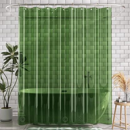 AmazerBath Shower Curtain Liner, 72x72 Transparent Pine Green Shower Liner, Lightweight Plastic Shower Curtain Liners, Waterproof Shower Liner for Bathroom with 3 Magnets and 12 Grommet Holes