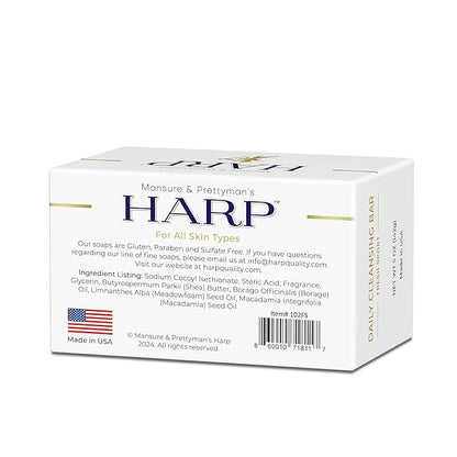 HARP pH-Balanced (5.0-6.0) Body Wash Bar. 100% Syndet. Protects Moisture Barrier For Sensitive, Dry or Irritated skin. + Shea Butter/Borage Oil. Non-Comedogenic. FRESH SPORT FRAGRANCE