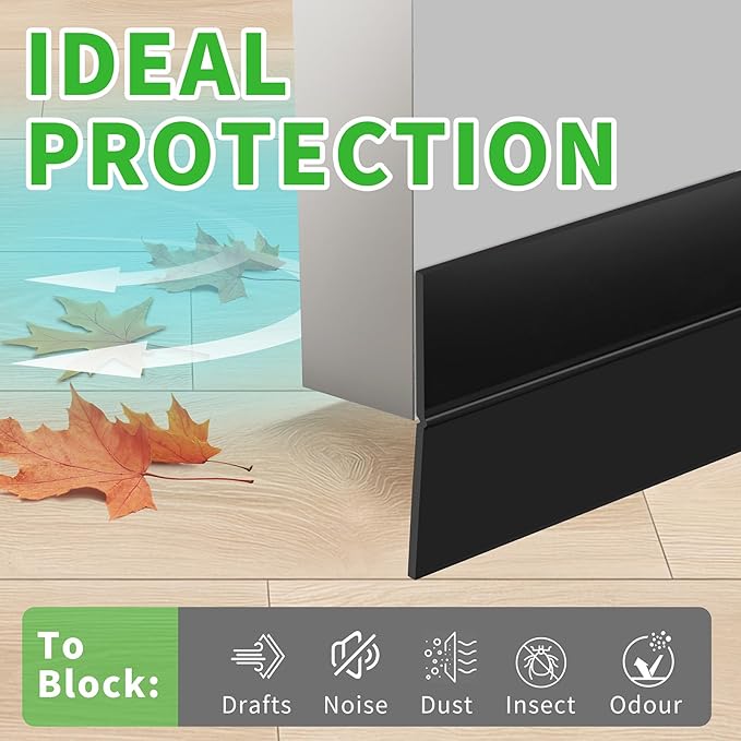 Weather Stripping Door Seal, Silicone Seal Strip for Door Frame Side, Window, Shower Bottom Seal, Strong Adhesive Door Draft Stopper for Weatherproofing and Noise Reduction, 1.8in Black