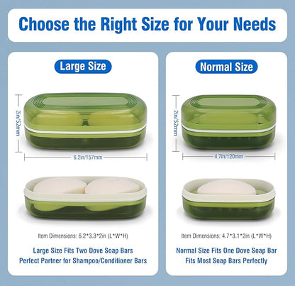 Soap Holder - Portable Travel Soap Case with Draining Layer - Perfect for Bathroom, Gym, Camping, Traveling (Green)