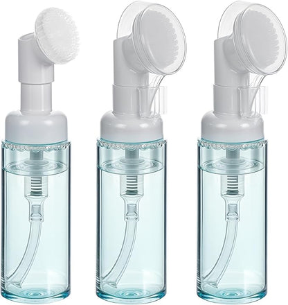 3 PCS Empty Foaming Pump Dispenser Facial Cleanser Foaming Bottle Small Mousse Foaming Soap Pump Container with Massage Clean Brush Head for Lash Cleanser Hand Soap Shampoo to Travel