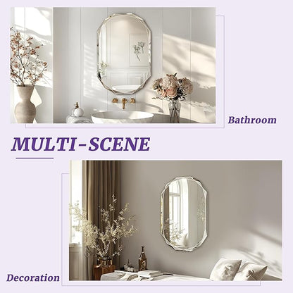 Bathroom Mirror for Wall, 20" x 30" Oval Mirror, Bathroom Vanity Mirror, Beveled Edge Frameless Wall Mount Vanity Mirrors, Wall Mirrors Decorative, Irregular Beveled Edge Mirror