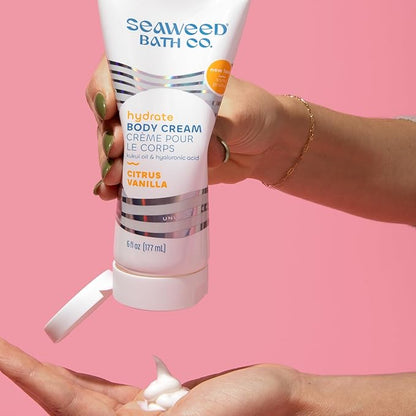 Seaweed Bath Co. Hydrate Body Cream, Citrus Vanilla Scent, 6 Ounce, Nourishing Hand & Body Lotion Moisturizer for Dry Skin, with Sustainably Harvested Seaweed, Kukui Oil, Hyaluronic Acid, Shea Butter