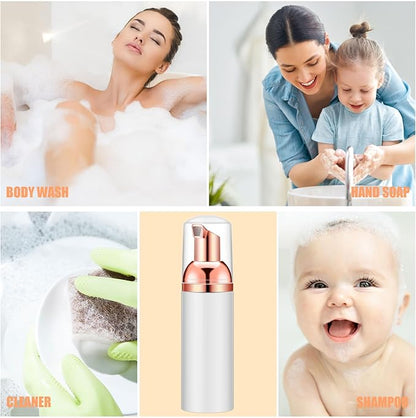 Lil Ray 2 Oz Empty White Foam Pump Bottle, Foamer Soap Dispenser for Lash Shampoo, Hand Soap, Foaming Cleaner(Rose Gold Pump, 12 PCS)