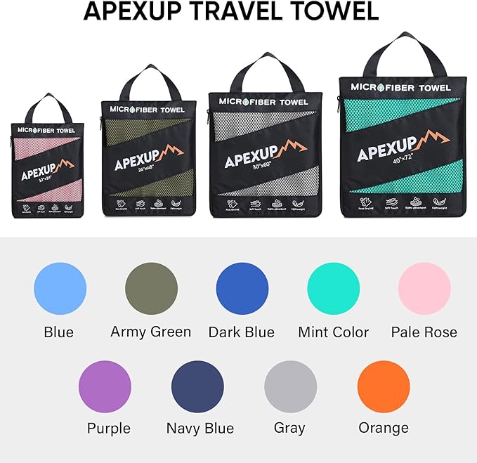 APEXUP Microfiber Travel Towel, Ultra Absorbent Quick Dry Towels, Lightweight Gym Sports Camping Towel for Workout, Yoga, Beach, Shower, Swimming (Combo, Navy Blue)