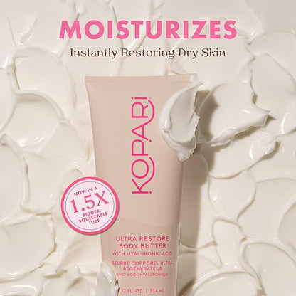 Kopari Jumbo Ultra Restore Body Butter, Whipped Lightweight Formula, Hyaluronic Acid & Mango Seed Butter, Deep & Long-Lasting Moisture, Coconut 12 oz