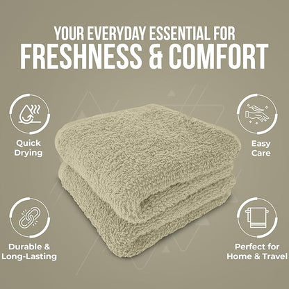 DAN RIVER 12 Pack Wash Cloths for Showering [12x12] - 100% Cotton Washcloths Premium Quality Flannel Face Cloths for Bathroom, Highly Absorbent and Soft Feel Wash Clothes, Beige