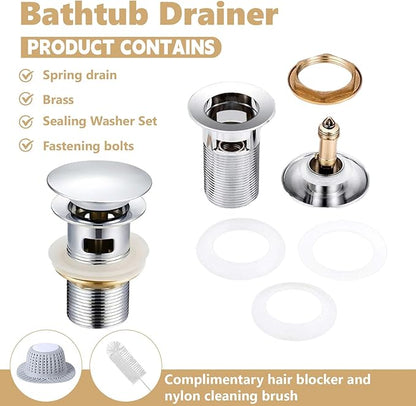 【Limited-time Promotion】 Pop Up Freestanding Tub Drain Plug, 2025 Upgraded freestanding tub Drain，Rust-Proof and Clog-Proof (for Most freestanding bathtubs) (Cold Silver)