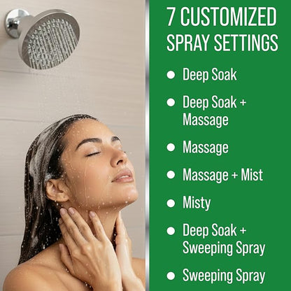 Lab Tested Chlorine Reducing Filtered Shower Head For Improved Hair & Skin. Great For Dry Itchy Skin, Dandruff, Eczema. Multi Stage Calcium Sulfite Filter. 7 Spray Spa Setting. Filter For Hard Water