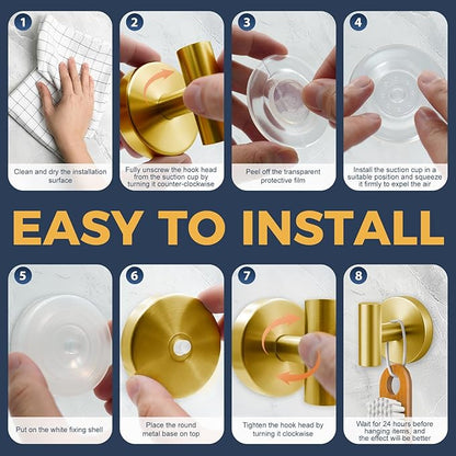 Heavy Duty Suction Cup Hooks for Glass Window,Tile,Mirror,Removable Shower Hooks for Inside Shower,Metal Towel Hooks for Bathroom,4 Pack(Gold)