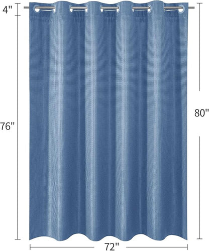 MitoVilla Blue Long Shower Curtain Liner Set 72 x 80, No Hooks Needed 80 inch Long Heavyweight Waffle Fabric Shower Curtain Set with Snap-in Liner for Hotel Grade Spa-Like Bathroom Decor