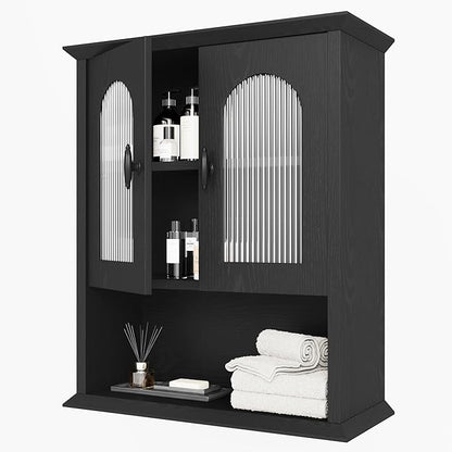 CJL Bathroom Wall Cabinet with Fluted Door, 18.9'' x 23.6'' Medicine Cabinet, Over The Toilet Storage Cabinet, Black