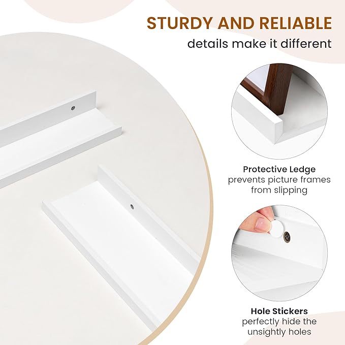 Axeman Picture Ledge Shelf, Floating Shelves for Wall Decor Storage Set of 6, 55 inch Floating Wall Mounted Shelves, Shelves with Lip for Living Room, Bedroom, Nursery, Bathroom, Kitchen, White