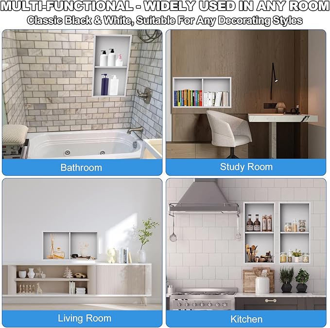 304 Stainless Steel Shower Niche Insert-24 x 12" No Tile Needed Bathroom Niche for Shower Wall-Double Shelves Built in Shower Shelf-Waterproof Recessed Cabinet for Bathroom Living Room Study Kitchen