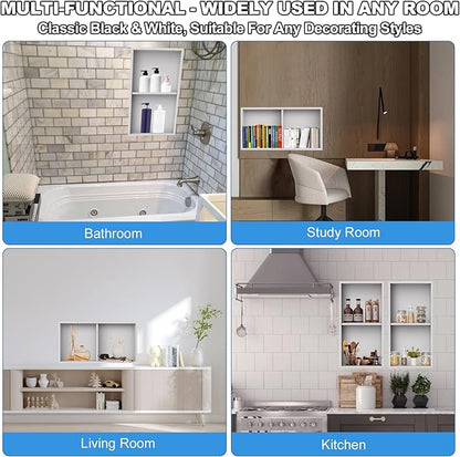 304 Stainless Steel Shower Niche Insert-24 x 12" No Tile Needed Bathroom Niche for Shower Wall-Double Shelves Built in Shower Shelf-Waterproof Recessed Cabinet for Bathroom Living Room Study Kitchen
