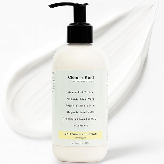Daily Moisturizing Lotion – Tallow Body Lotion with Aloe Vera, Shea Butter, Jojoba Oil, MCT Oil & Vitamin E – Deep Hydration for Dry, Rough, Sensitive Skin (8 oz, Lemongrass)
