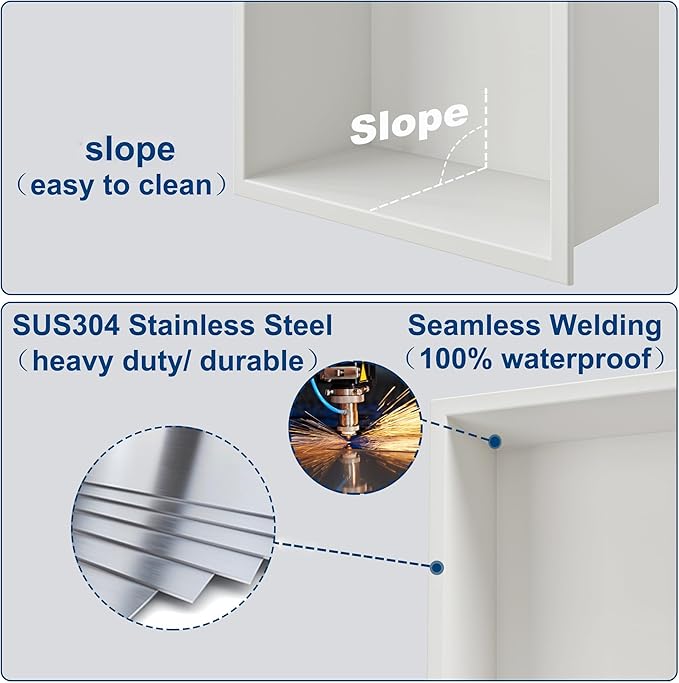 Neodrain 30X12Inch Shower Niche, White Stainless Niche NO Tile Needed Recessed Shower Shelf for Bathroom Storage