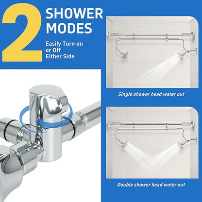 Tandem Shower Heads, Double Shower Head for Couples, Dual Shower Head System for Two People, High Pressure and Adjustable Double Shower Heads (Silver)