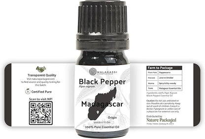 Black Pepper Essential Oil - Direct from Madagascar Farms - Steam Distilled - Aceite Pimienta Negra for Aromatherapy, Massage, Diffuser, DIY Candle and Soap Making - 2lbs