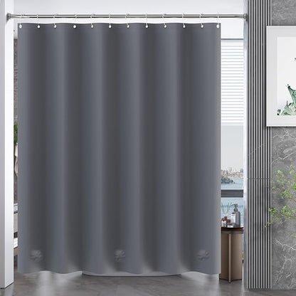 AmazerBath Dark Grey Shower Curtain Plastic, PEVA Shower Curtain Heavy Duty, Gray Shower Curtains for Bathroom, Waterproof Shower Curtain 72x72 with 3 Big Weighted Stones and 12 Rustproof Grommets