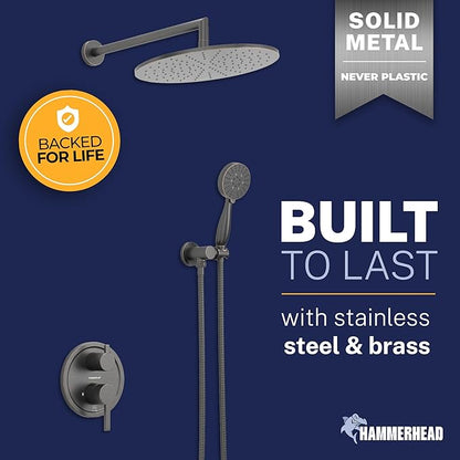 HammerHead Solid Metal Rain Shower System Set with Handheld and 10" Rainfall Head, Shower Valve and Trim Kit, 2-Handle Shower Faucet Set with 2 Way Diverter Body – Oil Rubbed Bronze