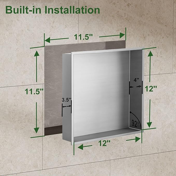 Shower Niche, Stainless Steel Elegant Bathroom Niche, No Tile Needed Recessed Shower Shelf Organizer for Storage