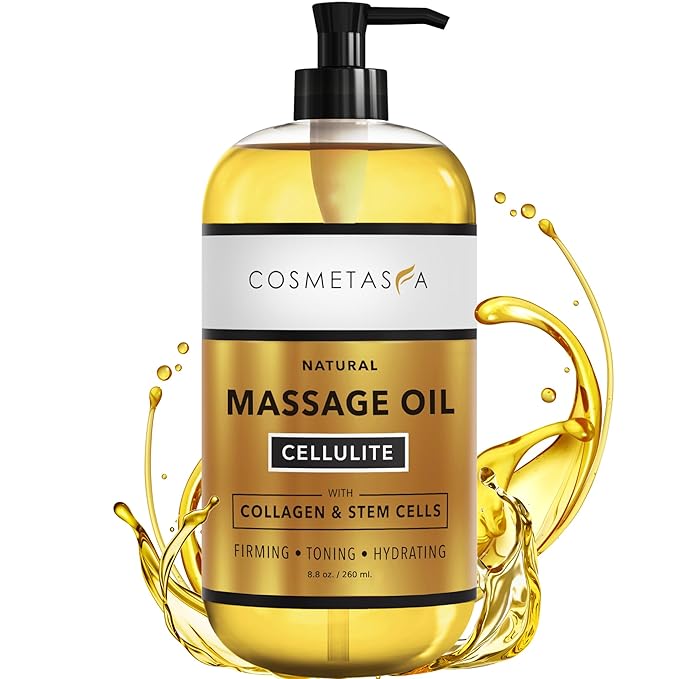 Cosmetasa Anti Cellulite Massage Oil – Lymphatic Drainage & Firming Body Oil with Collagen & Stem Cells – Toning & Hydrating, Lightweight, Non-Greasy Formula (8.8 fl oz)