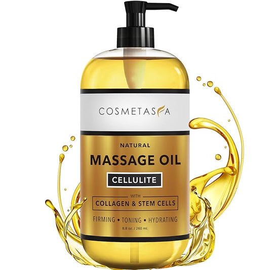 Cosmetasa Anti Cellulite Massage Oil – Lymphatic Drainage & Firming Body Oil with Collagen & Stem Cells – Toning & Hydrating, Lightweight, Non-Greasy Formula (8.8 fl oz)