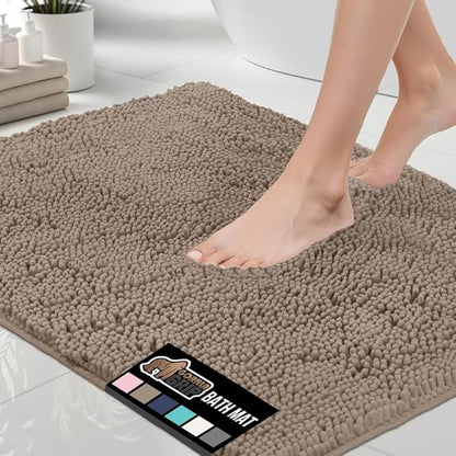 GORILLA GRIP Bath Rug Mat 54x24, Thick Absorbent Chenille, Quick Dry Microfiber Mats, Rubber Backing Washable Shower Floor Rugs, Bathmat Runner, US Designed Bathroom Home Decor Accessories Gray Beige