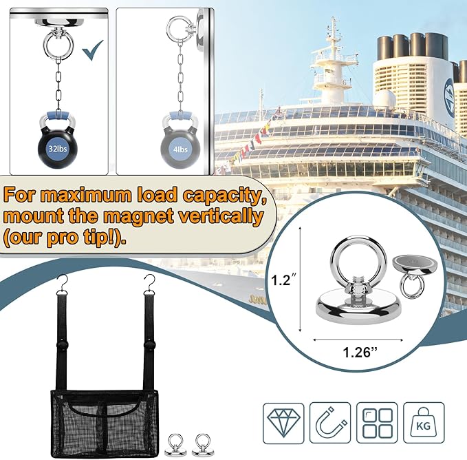 Black PVC Mesh Hanging Shower Caddy with 2 Magnetic Hooks, Adjustable Portable Bathroom Organizer with Pockets for Cruise, Dorm, Gym, Camping, RV, 12"x6"x7"(LxWxH)