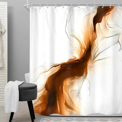 Cinbloo Burnt Orange 60Wx72H Shower Curtain Abstract Bathroom Decor for Men Modern Ombre White Marble Ink Texture Bathroom Curtain Set Rust Neutral Simple Aesthetic Bath Bathroom Accessories Decor
