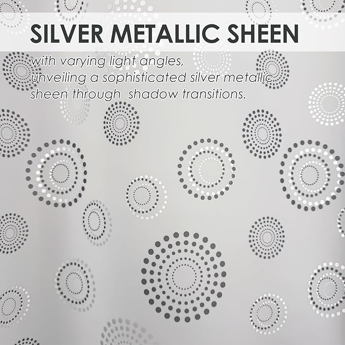 Plastic Shower Curtain Liner, Waterproof Printed PEVA Shower Curtain with Design, Silver Dots Pattern, Rustproof Grommets, Standard Size 70x72 Bathtub Curtain for Bathroom (Pack of 1)
