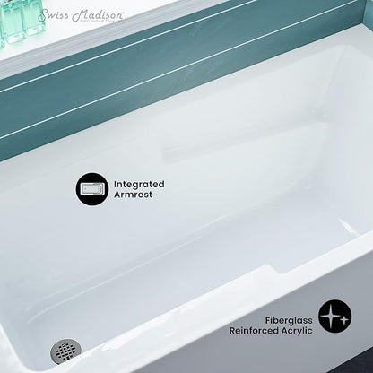 Swiss Madison Well Made Forever SM-AB541 Voltaire Alcove Tub with Armrest 60" x 30" in Glossy White