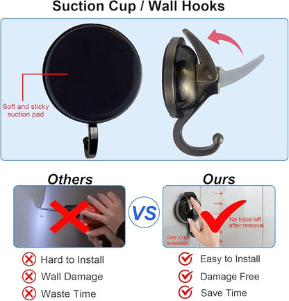 Heavy Duty Vacuum Suction Shower Hooks - Glass Suction Cup Bathroom Robe Hooks, Reusable, No Hole Punched - Bronze, 4 Pack