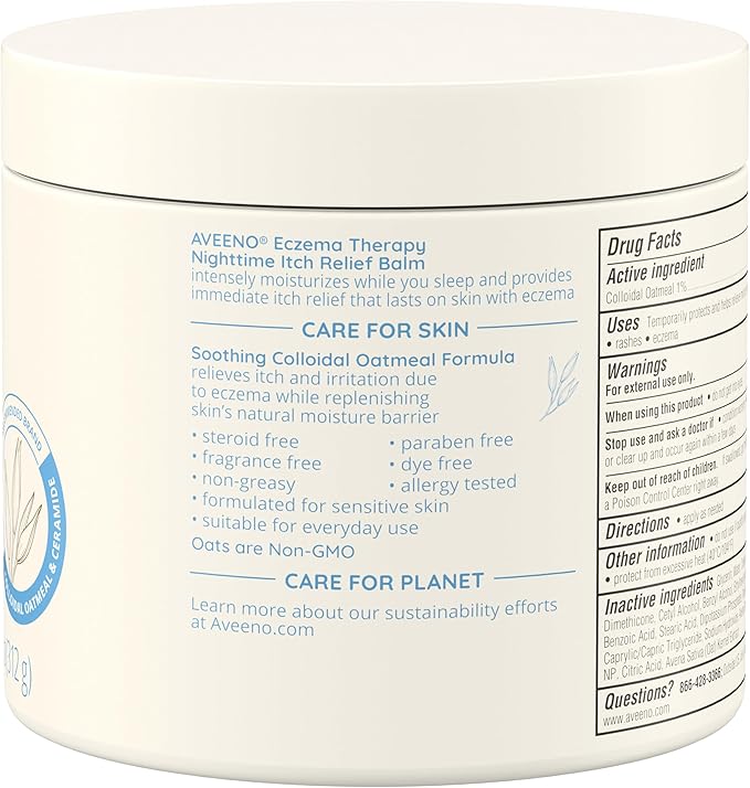 Aveeno Eczema Therapy Itch Relief Balm with Colloidal Oatmeal & Ceramide for Dry Itchy Skin, Non-Greasy, Steroid-, Fragrance- & Paraben-Free Moisturizing Skin Protectant Cream, 11 oz