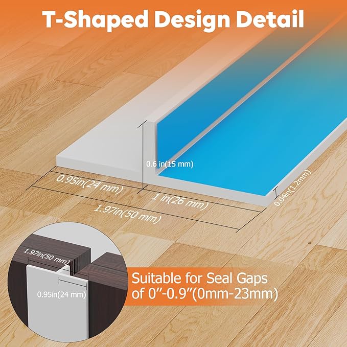 T-Shaped Silicone Door Weather Stripping for Side, 1.97 in x 40 Ft Door Draft Stopper Shower Seal Strip for Door Frame & Windows and Shower Sweep Gaps(White)