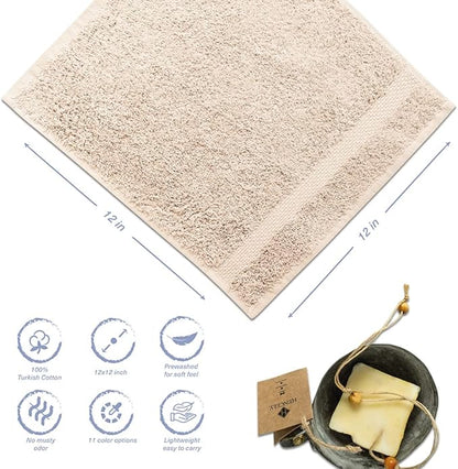 Hencely Premium 6-Pack Washcloths 12x12 Inches Soft Turkish Cotton High Absorbent and Quick Dry Dishtowel for Kitchen and Bath (Wash Cloth 6 Pack, Beige)