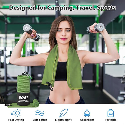BOGI Microfiber Travel Sports Towel-Quick Dry Travel Towel,Soft Lightweight Absorbent Compact for Camping Gym Beach Bath Yoga Swimming Backpacking (L:60''x30''+16''x16''-AGreen)