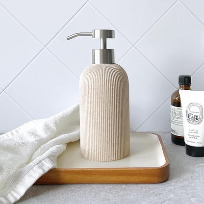 Lunestella Elegant Boho Beige Hand Soap Dispenser with Stainless Steel Pump, for Bathroom and Kitchen, Rust Proof, 7oz