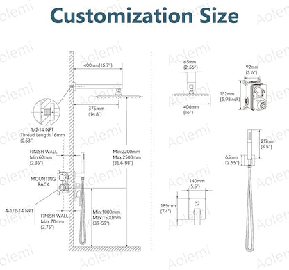 Aolemi Shower Faucet Set, High Pressure Shower System with 2-in-1 Handheld Sprayer, Wall Mount Fixture Combo with Rough-in Valve, 16 Inch Shower Head, Polish Chrome