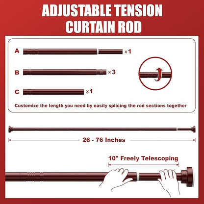Ausemku Shower Curtain Rod Tension - 26-76 Inch Never Rust Non-Slip Spring Tension Curtain Rod No Drilling Stainless Steel Curtain Rod Use Bathroom Kitchen（Brown）