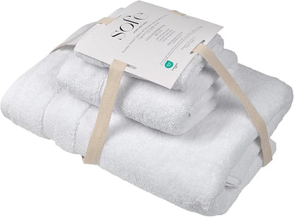 SOFE H&L | Olea Luxury Turkish Cotton Bath Towels Set of 3 : 1 Bath Towel, 1 Hand Towel, 1 Wash Cloths, White |Thick, Premium, Soft, Durable, Absorbent - Hotel Quality Towel Sets for Bathroom